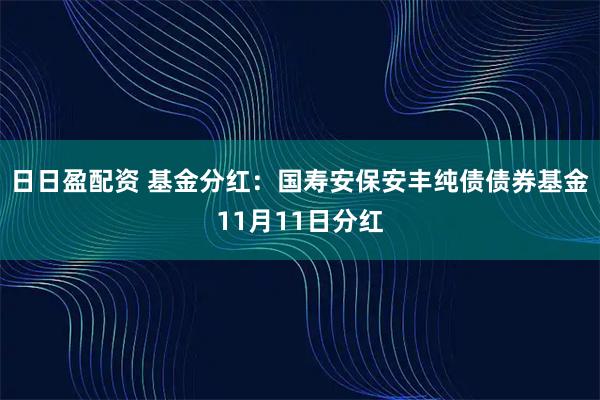 日日盈配资 基金分红:国寿安保安丰纯债债券基金11月11日分红
